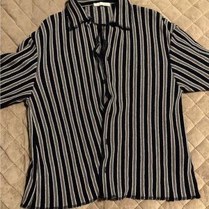ZARA Black, White & Gray Striped Knit Shirt